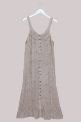 Indian Button-Up Maxi Sundress with Maple Floral Embroidery - Free Size by All About Audrey