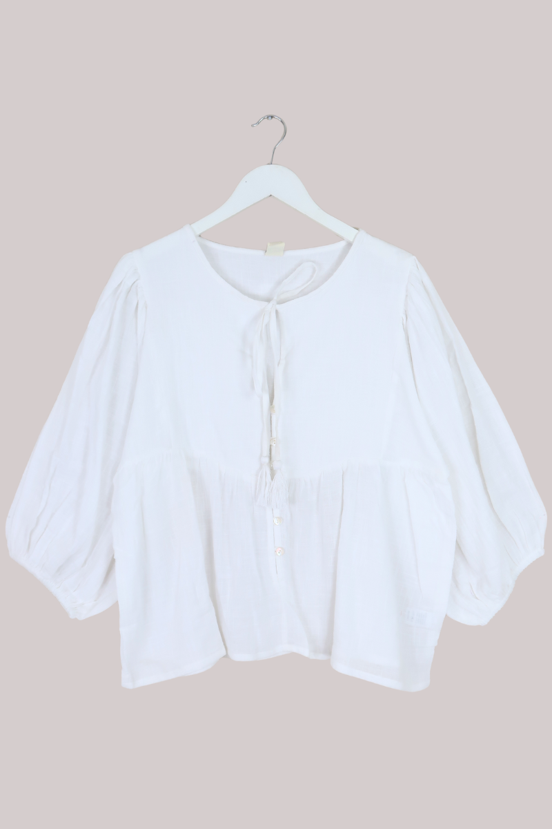 Iris Folk Top in Salt White