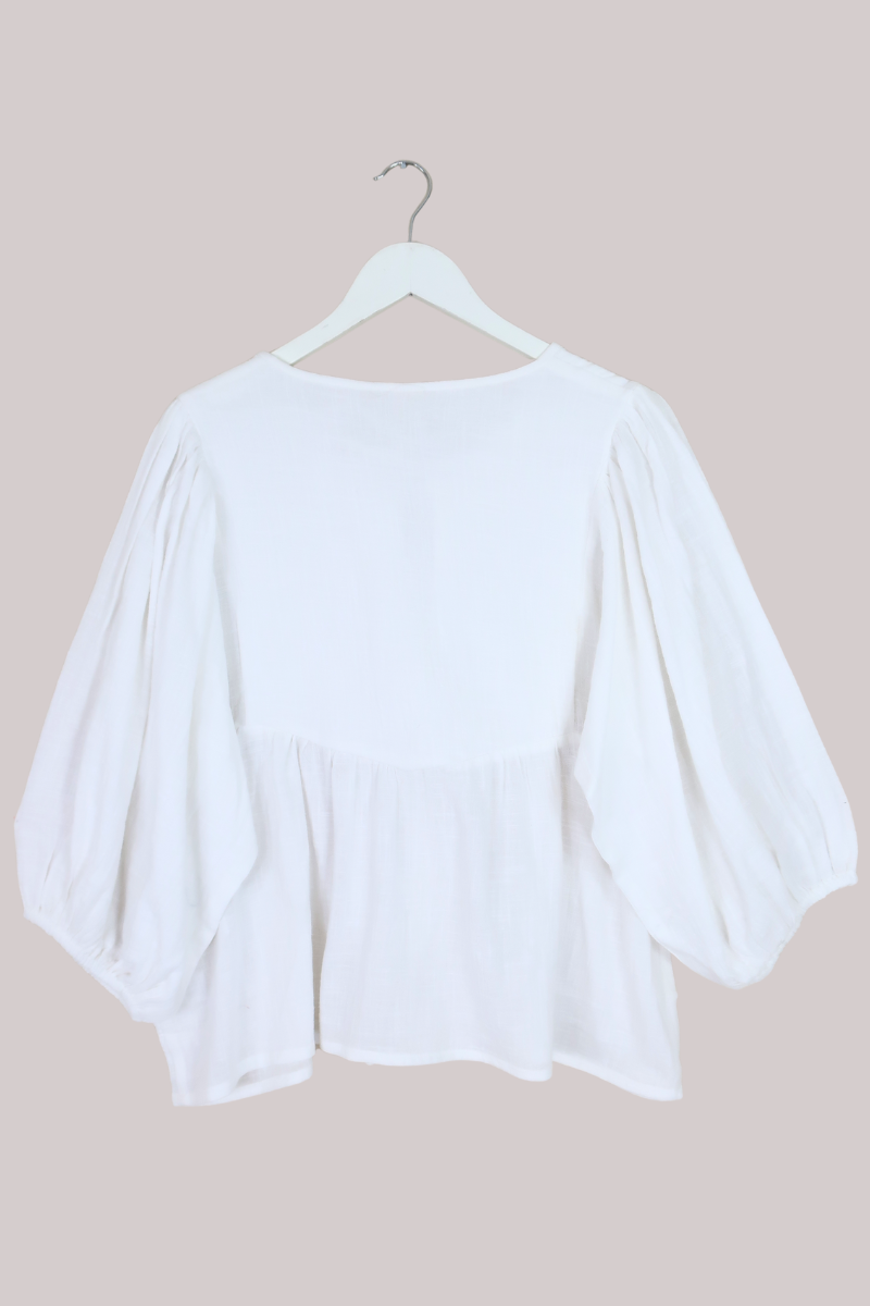Iris Folk Top in Salt White