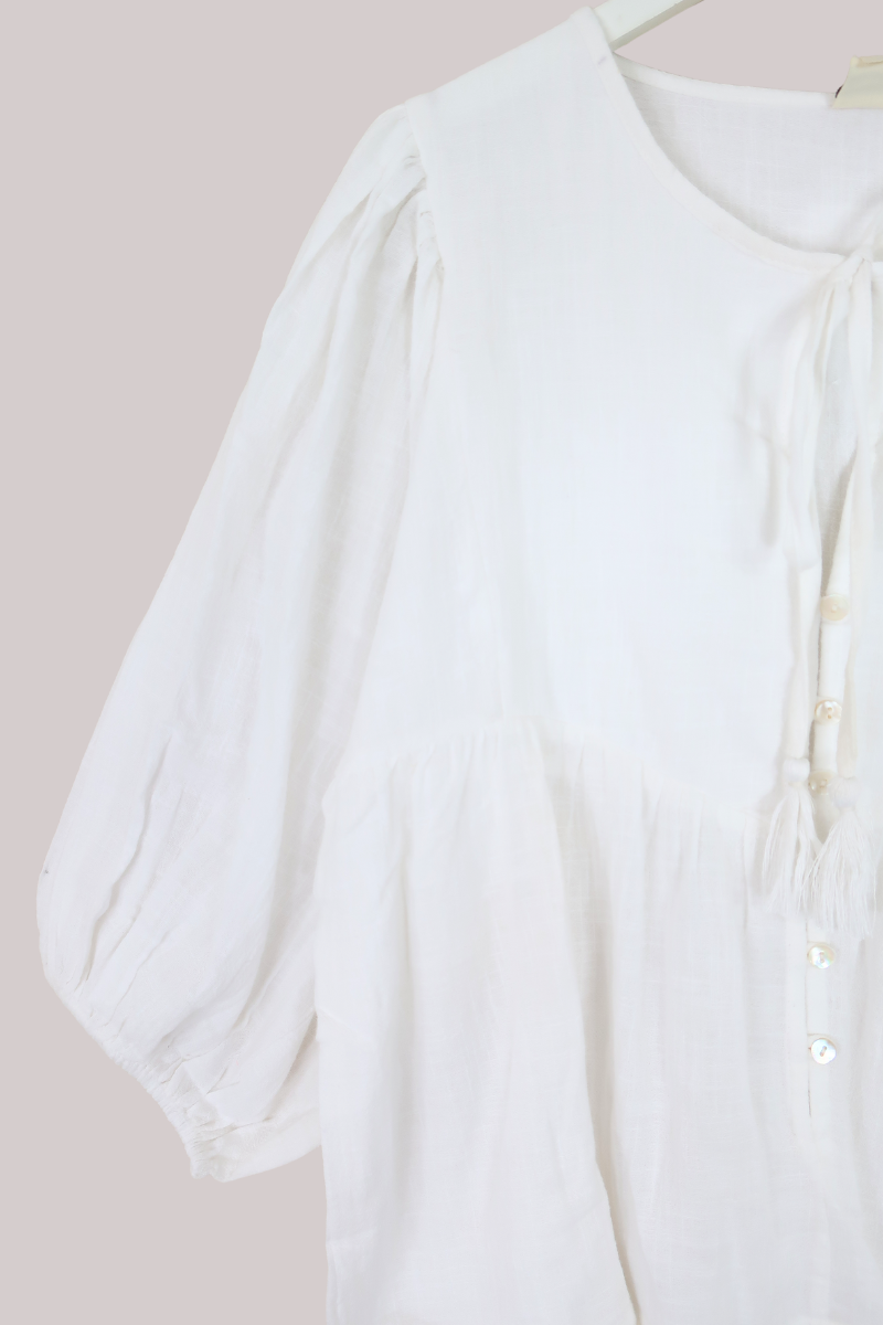 Iris Folk Top in Salt White