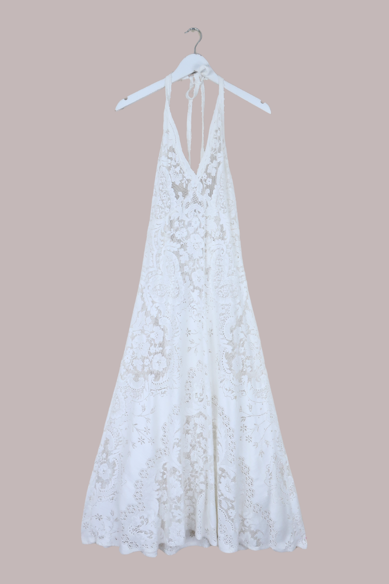Lily Halter Maxi Dress in Jasmine White Lace - Size M/L