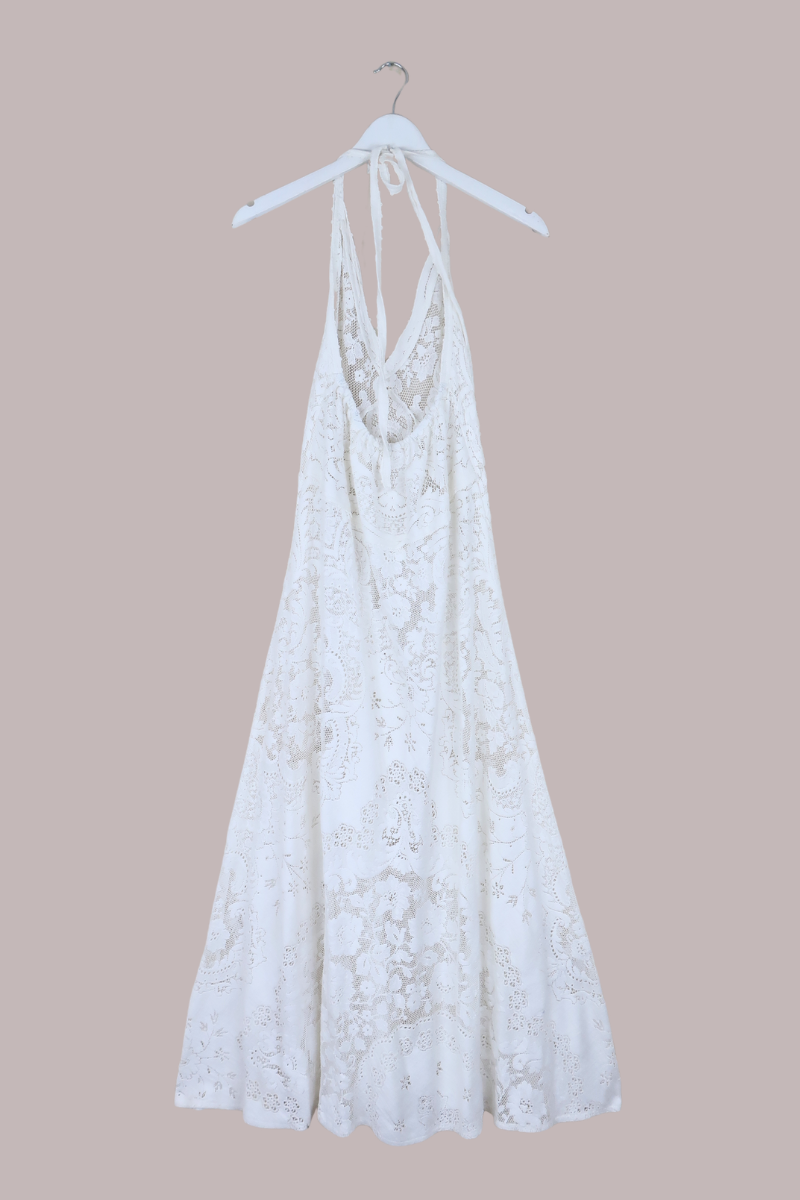 Lily Halter Maxi Dress in Jasmine White Lace - Size M/L