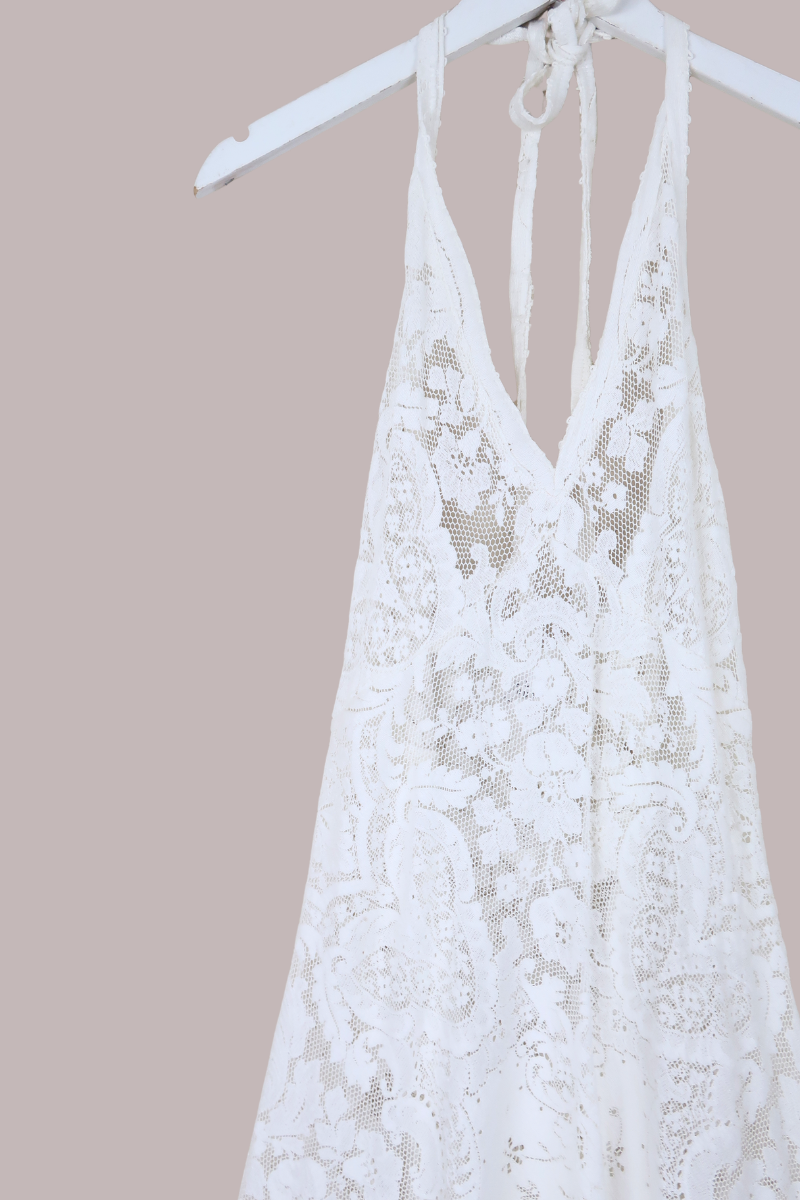 Lily Halter Maxi Dress in Jasmine White Lace - Size M/L