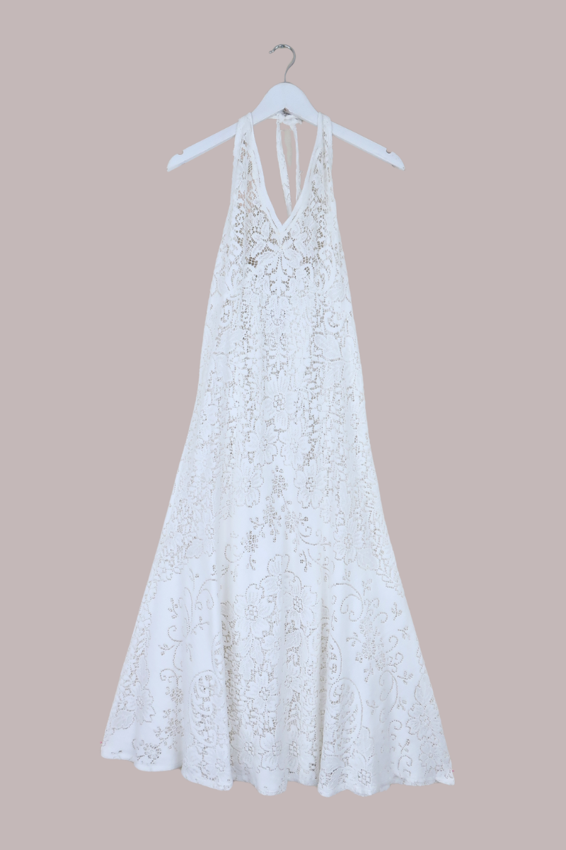 Lily Halter Maxi Dress in Josephine White Lace - Size S
