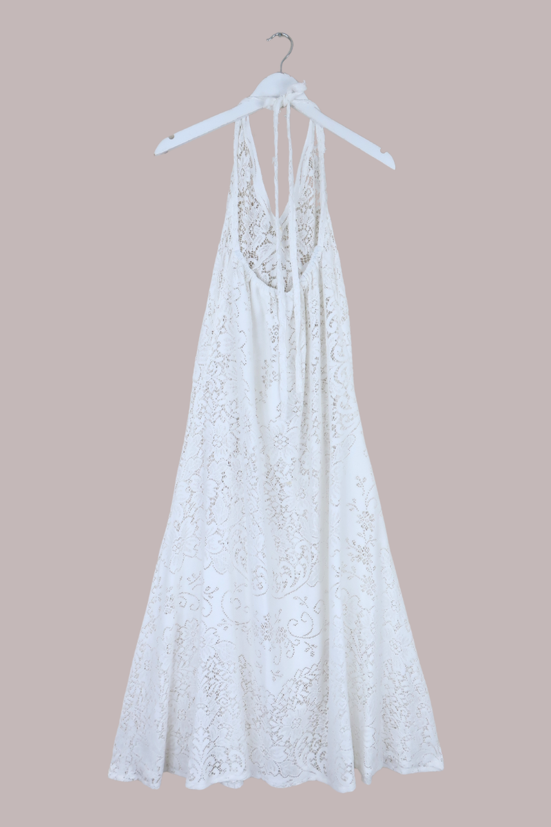 Lily Halter Maxi Dress in Josephine White Lace - Size S