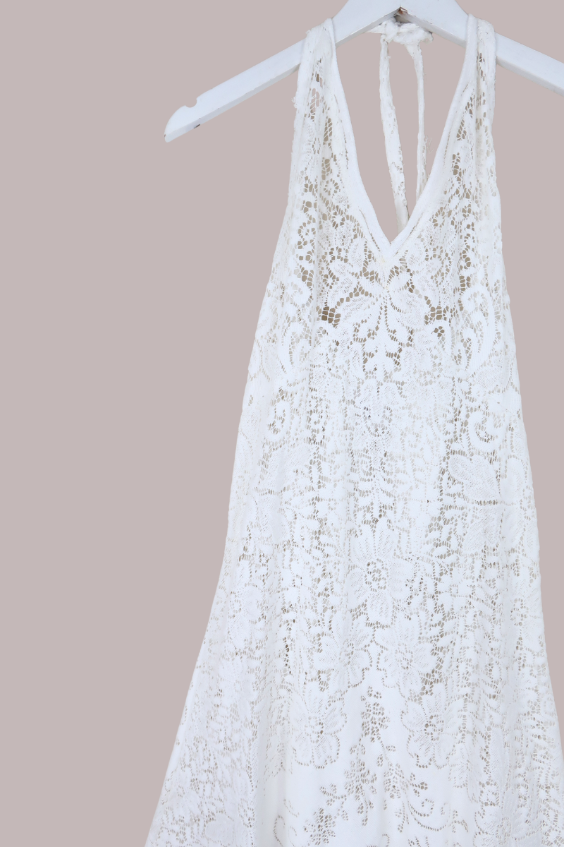 Lily Halter Maxi Dress in Josephine White Lace - Size S