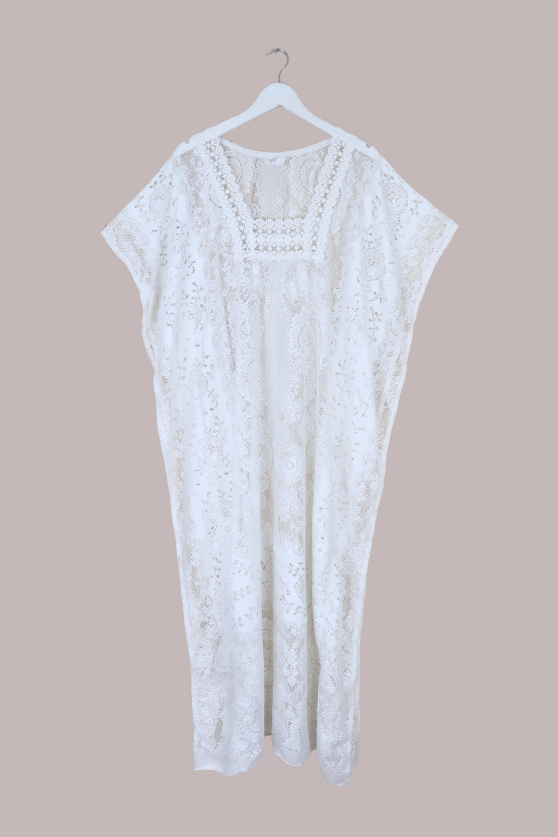 Priscilla Kaftan Dress in Primrose White Lace - Free Size