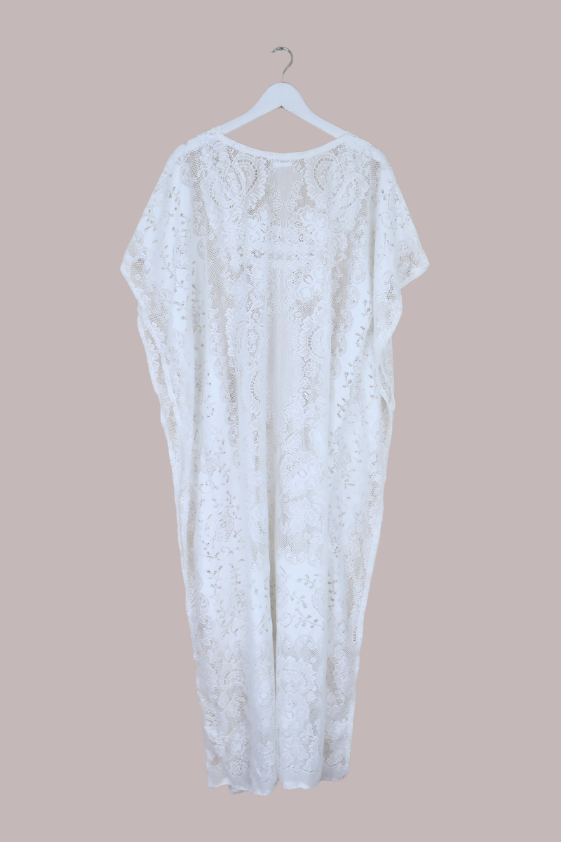 Priscilla Kaftan Dress in Primrose White Lace - Free Size