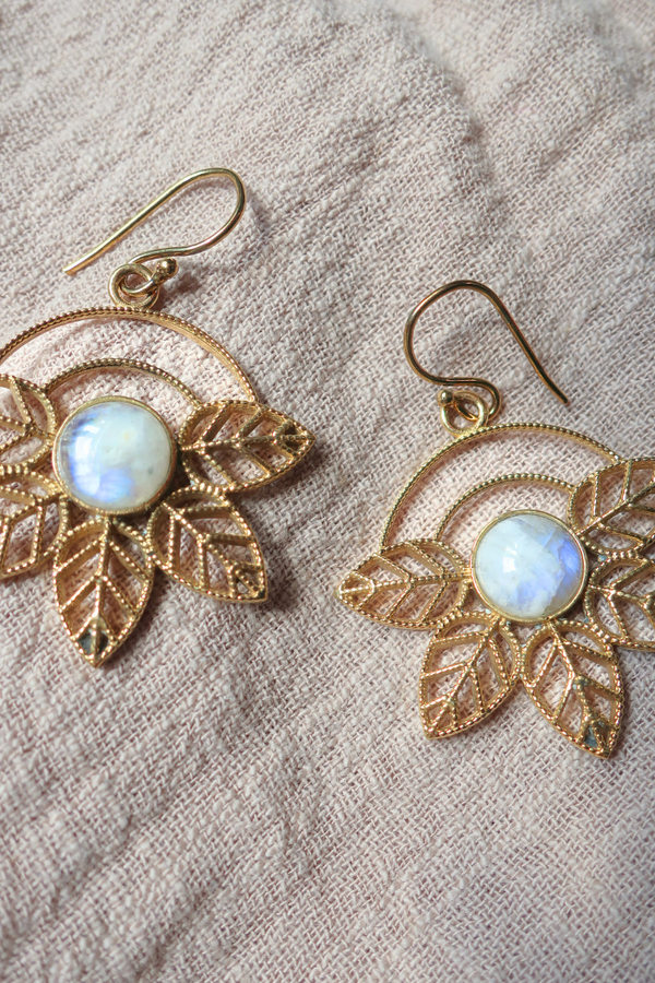 Ivy Drop Earrings in Gold with White Moonstone