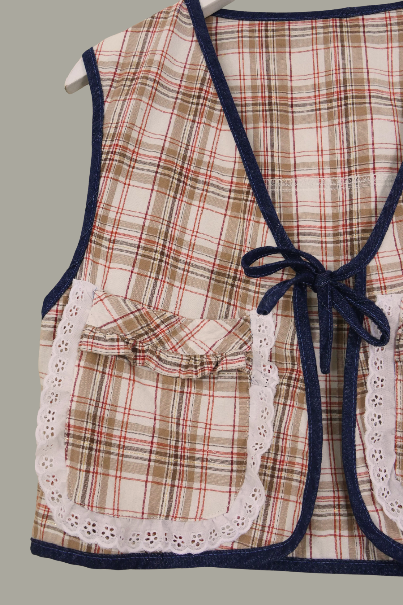 Willa Reclaimed Flannel Waistcoat - Golden Picnic Plaid - Size M/L by All About Audrey