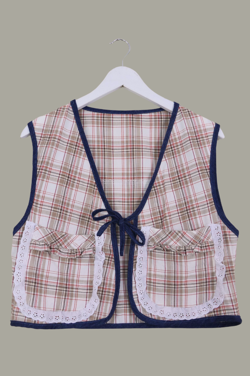 Willa Reclaimed Flannel Waistcoat - Golden Picnic Plaid - Size M/L by All About Audrey