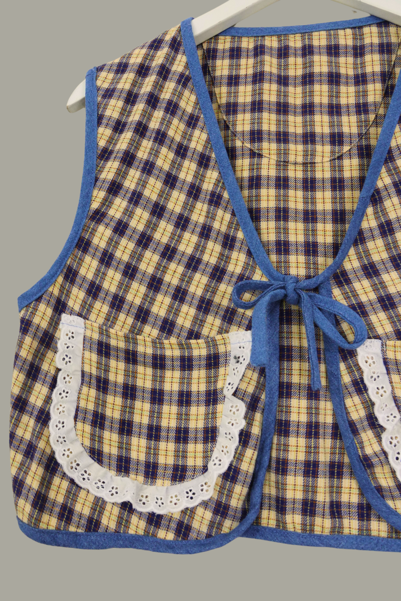 Willa Reclaimed Flannel Waistcoat - Beach Blanket Plaid - Size M/L by All About Audrey