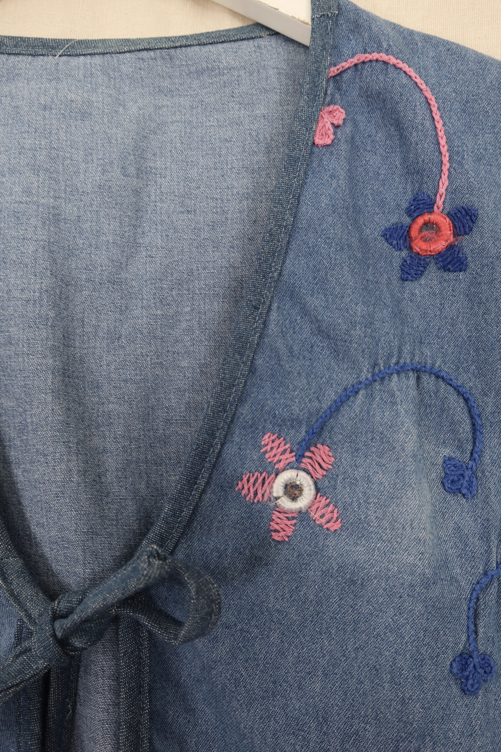 Willa Reclaimed Denim Waistcoat - Shisha Flower Embroidery - Size M