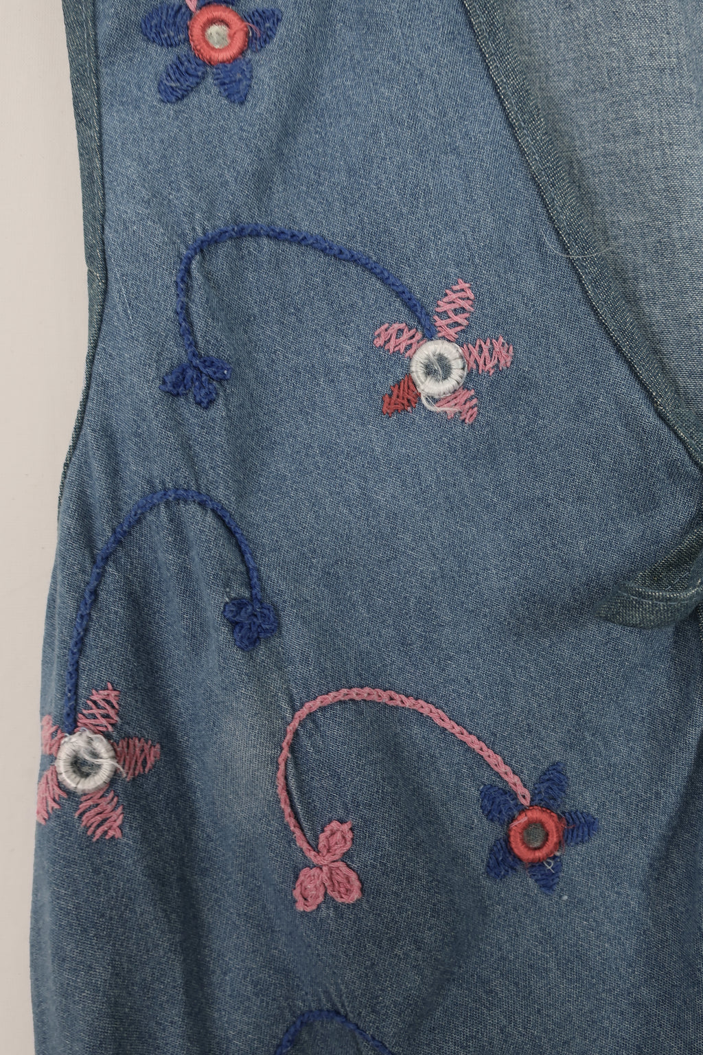 Willa Reclaimed Denim Waistcoat - Shisha Flower Embroidery - Size M