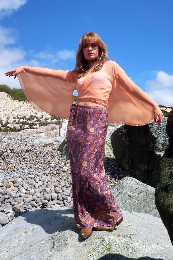River Folklore Floral Wrap Skirt in Willow Purple by All About Audrey