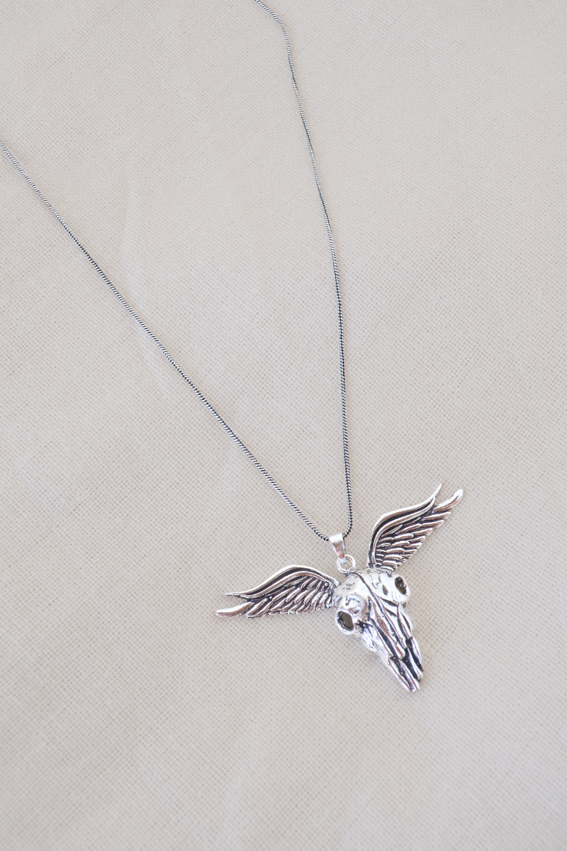 Wings Of Death Silver Plated Necklace