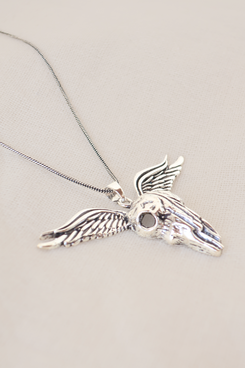Wings Of Death Silver Plated Necklace
