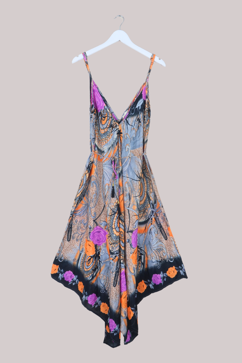 Winona Vintage Sari Jumpsuit in Abstract Butterfly Florals - Size M