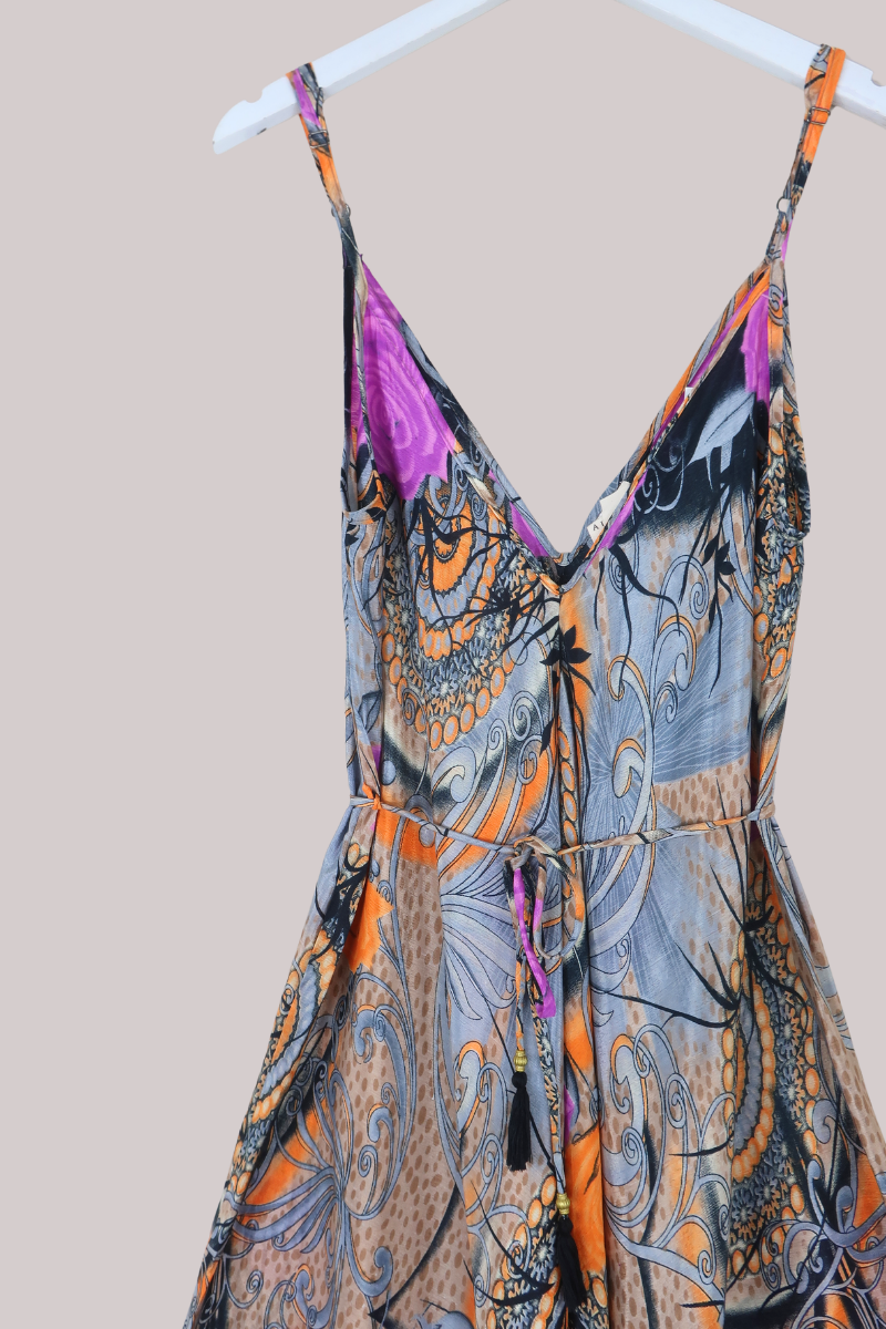Winona Vintage Sari Jumpsuit in Abstract Butterfly Florals - Size M