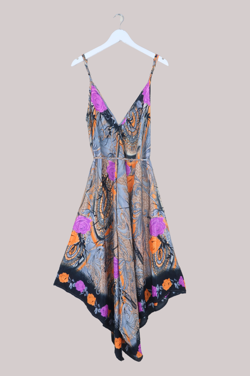 Winona Vintage Sari Jumpsuit in Abstract Butterfly Florals - Size M