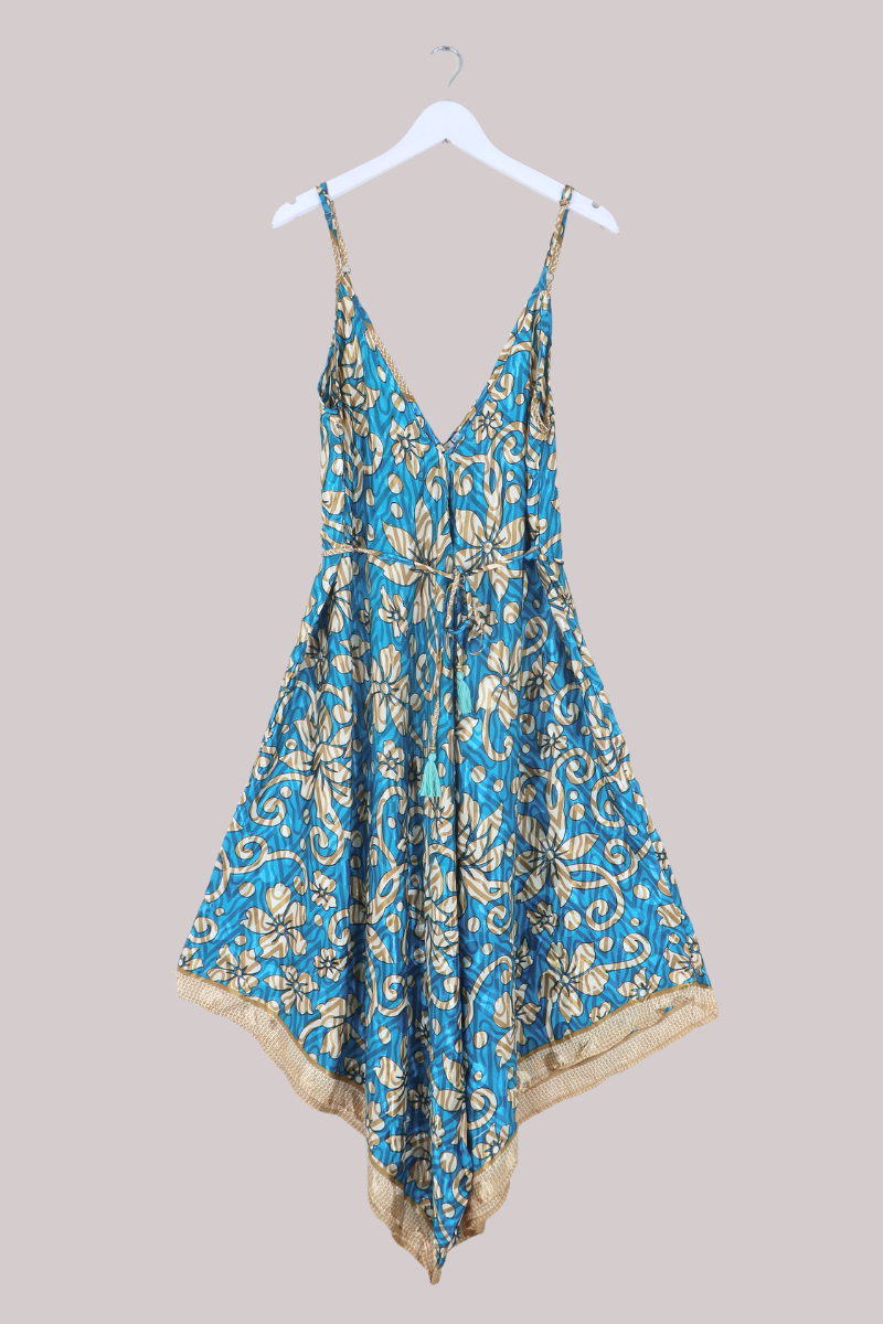 Winona Vintage Sari Jumpsuit in Adonis Teal - Size L