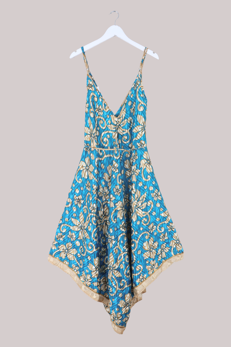 Winona Vintage Sari Jumpsuit in Adonis Teal - Size L