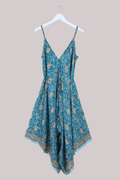 Winona Vintage Sari Jumpsuit in Amalfi Teal - Size L