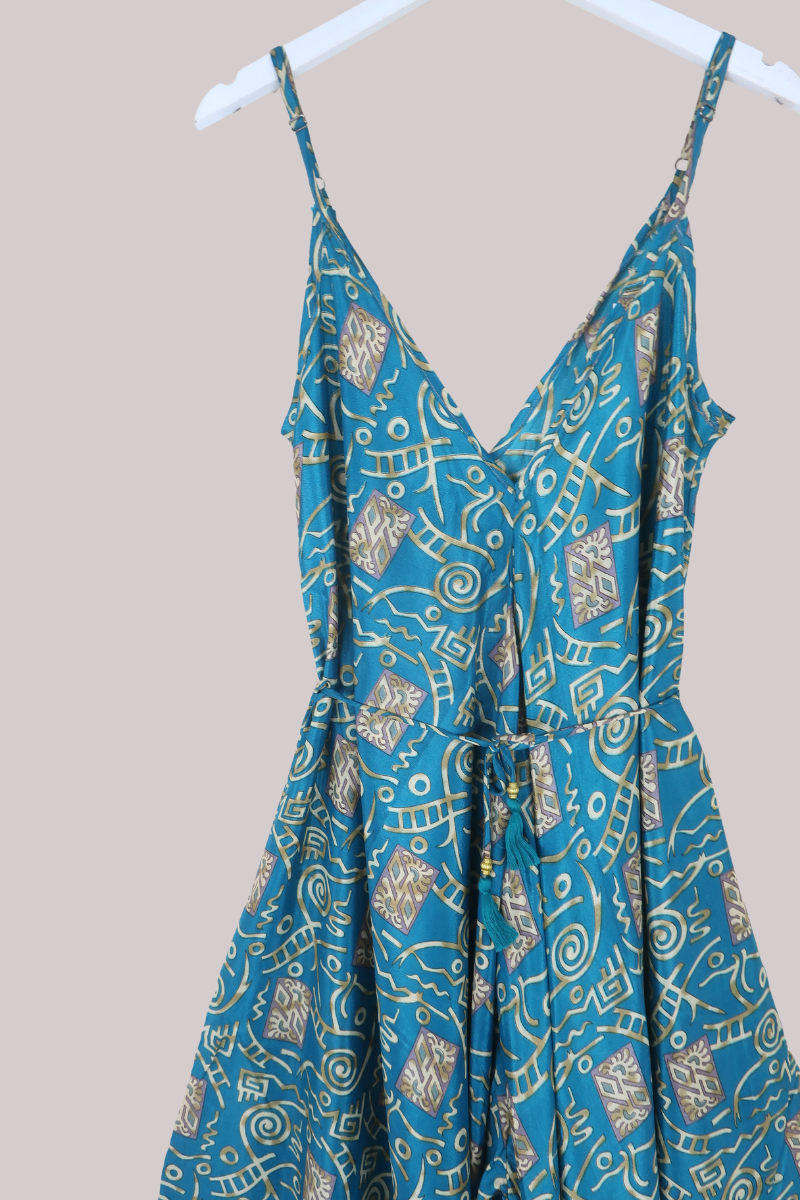 Winona Vintage Sari Jumpsuit in Amalfi Teal - Size L