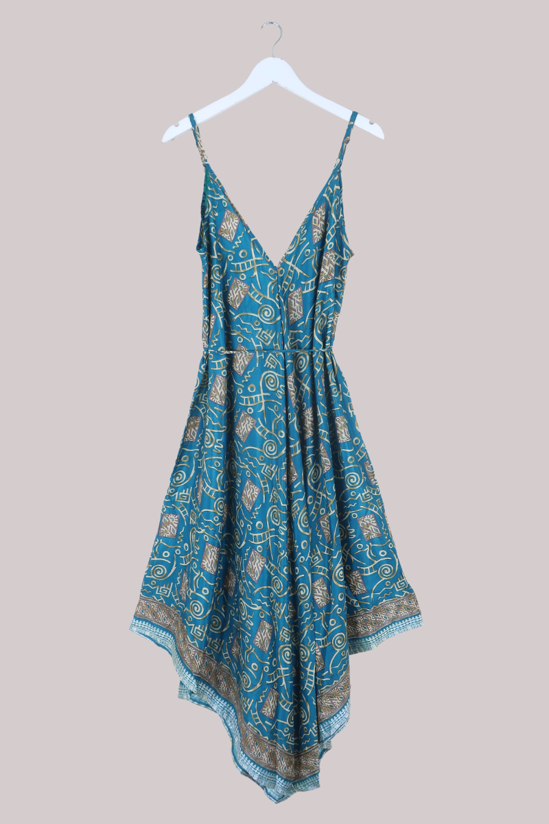 Winona Vintage Sari Jumpsuit in Amalfi Teal - Size L