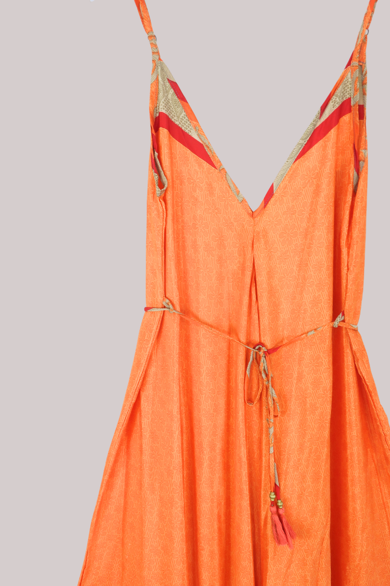 Winona Vintage Sari Jumpsuit in Blazing Orange - Size L