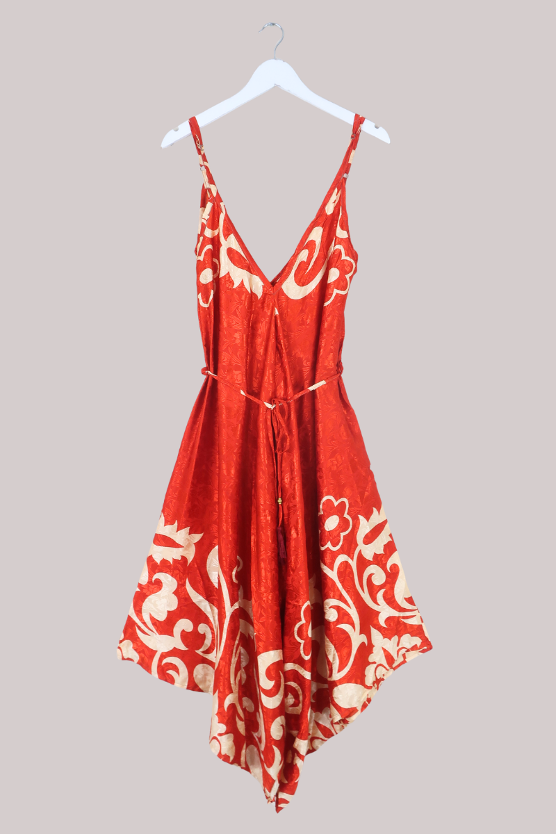 Winona Vintage Sari Jumpsuit in Blood Orange Florals - Size L