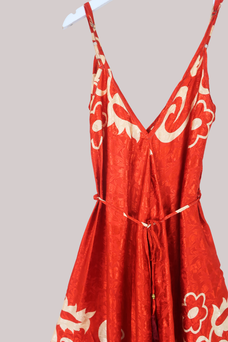 Winona Vintage Sari Jumpsuit in Blood Orange Florals - Size L