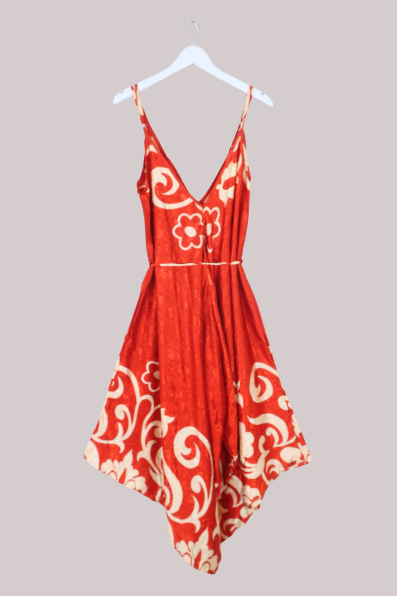 Winona Vintage Sari Jumpsuit in Blood Orange Florals - Size L