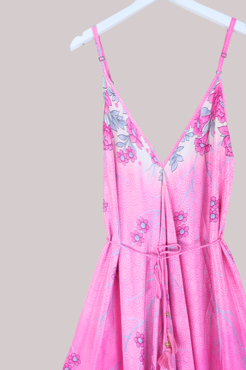 Winona Vintage Sari Jumpsuit in Candy Pink Cosmos - Size L