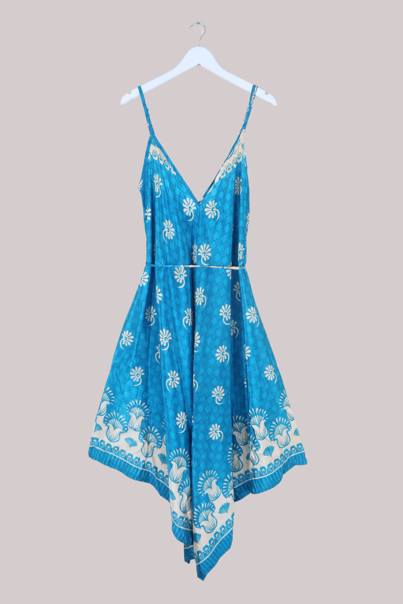 Winona Vintage Sari Jumpsuit in Clear Blue Waters - Size L