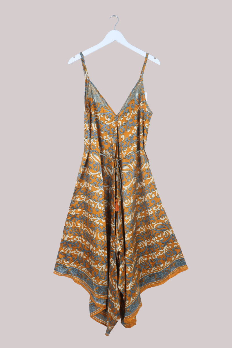Winona Vintage Sari Jumpsuit in Copper & Pewter - Size L