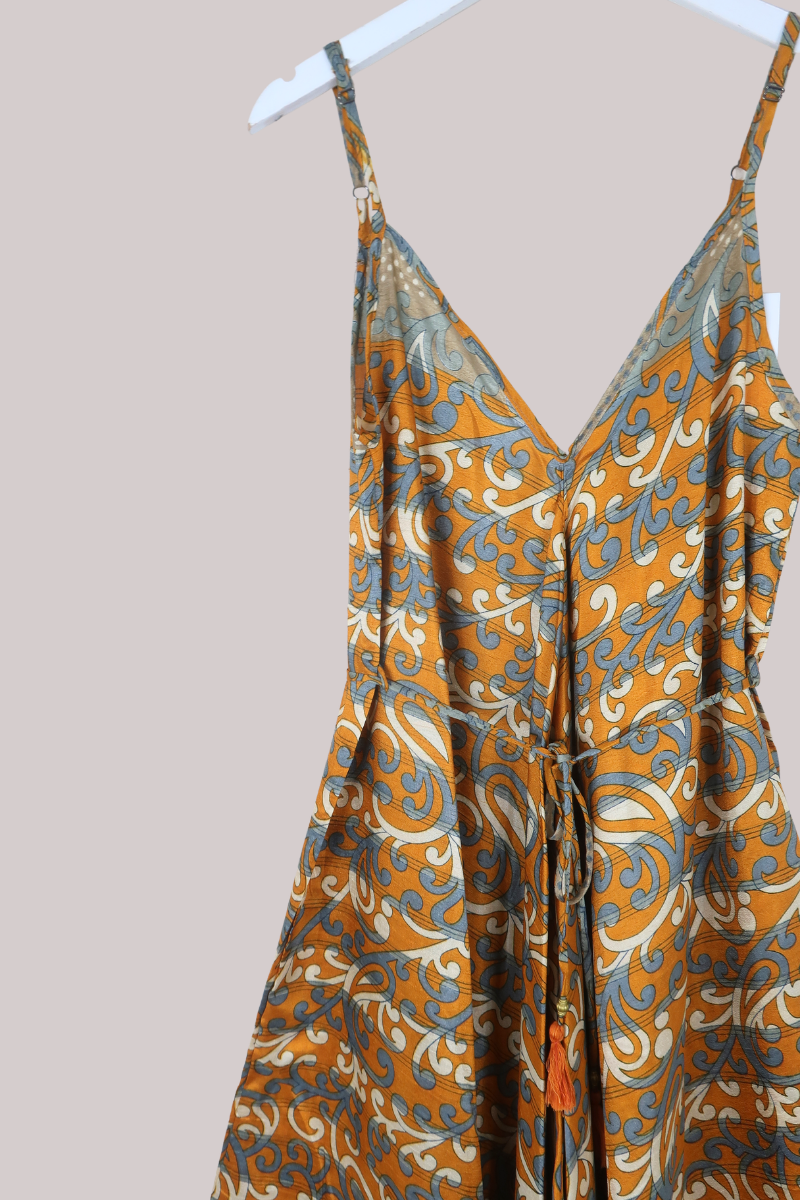Winona Vintage Sari Jumpsuit in Copper & Pewter - Size L