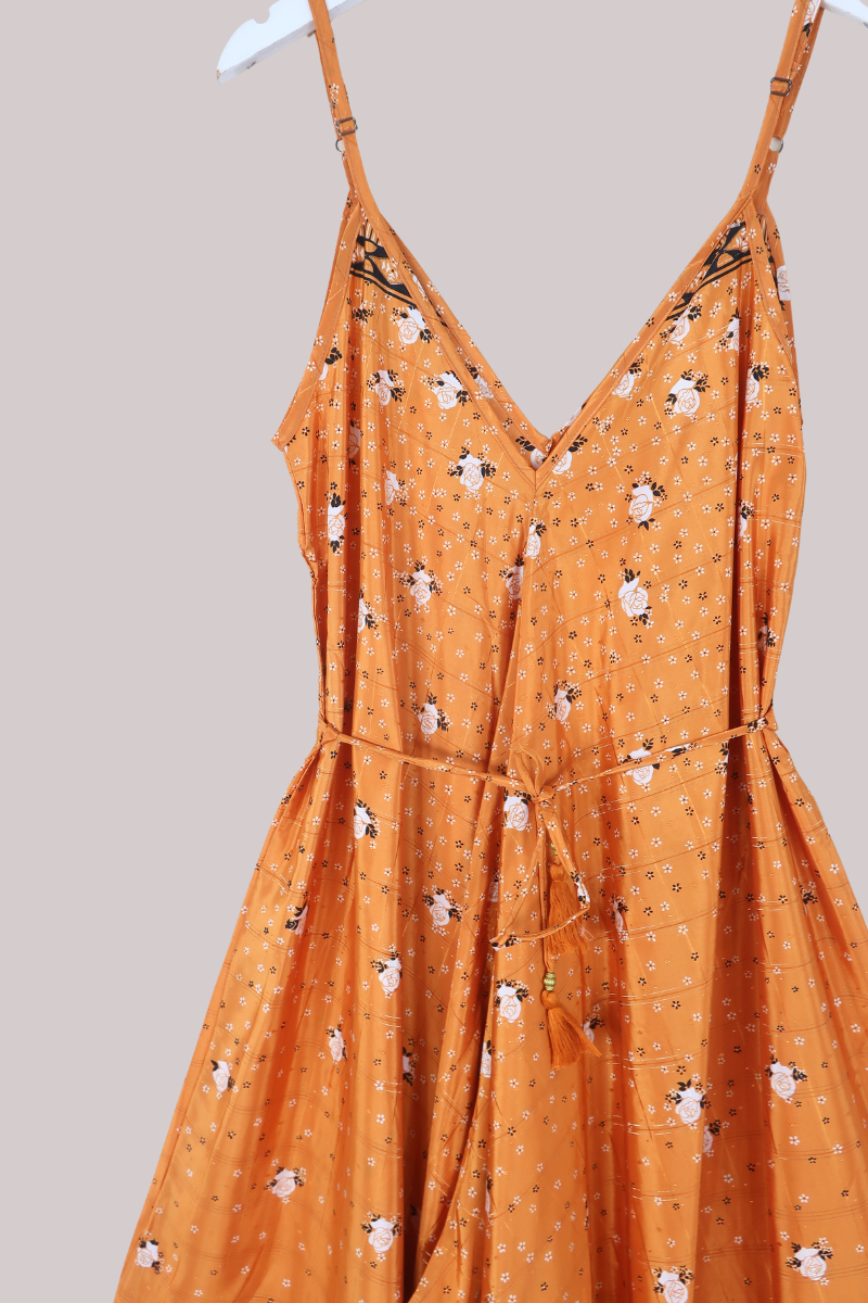 Winona Vintage Sari Jumpsuit in Copper Roses - Size M