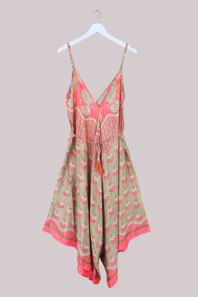 Winona Vintage Sari Jumpsuit in Coral & Gold - Size L
