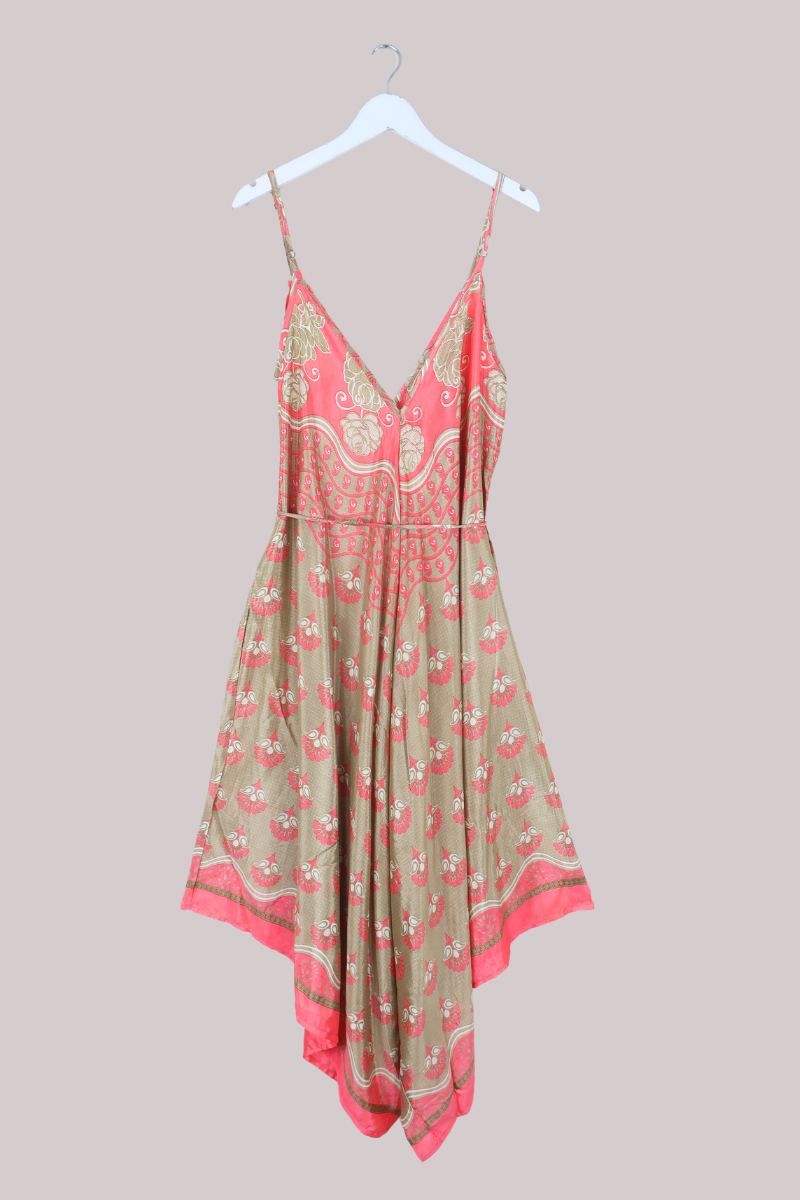 Winona Vintage Sari Jumpsuit in Coral & Gold - Size L