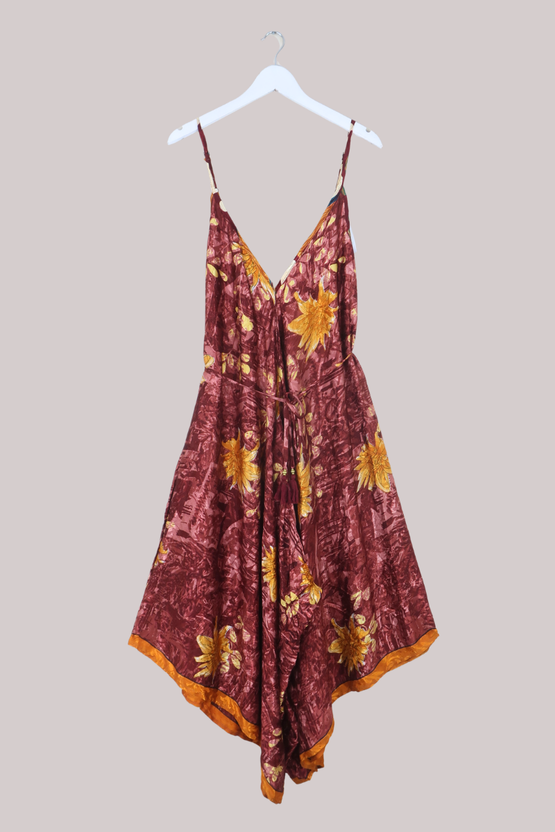 Winona Vintage Sari Jumpsuit in Crimson & Clover - Size L