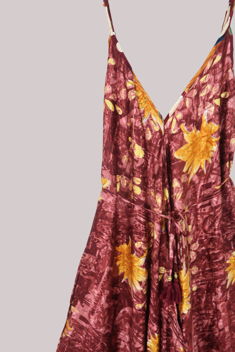 Winona Vintage Sari Jumpsuit in Crimson & Clover - Size L