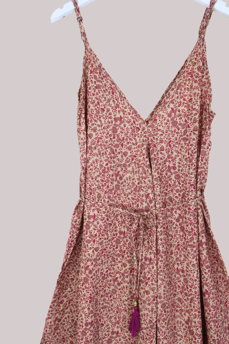 Winona Vintage Sari Jumpsuit in Dainty Mulberry Florals - Size M