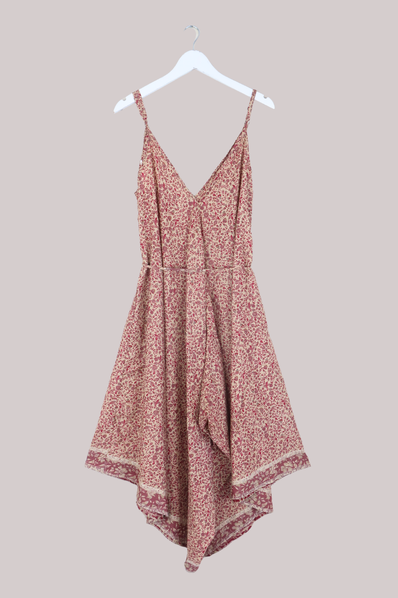 Winona Vintage Sari Jumpsuit in Dainty Mulberry Florals - Size M