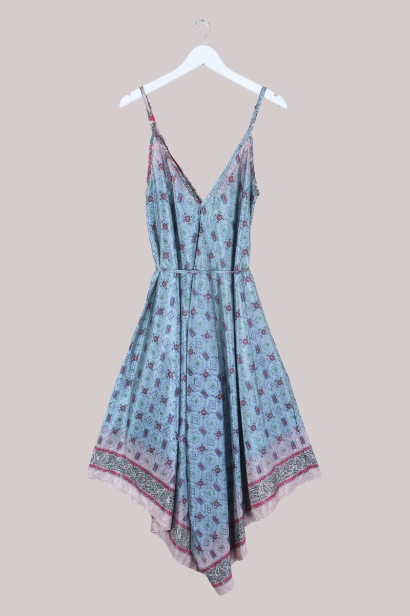 Winona Vintage Sari Jumpsuit in Diamond Blue Mosaic - Size L
