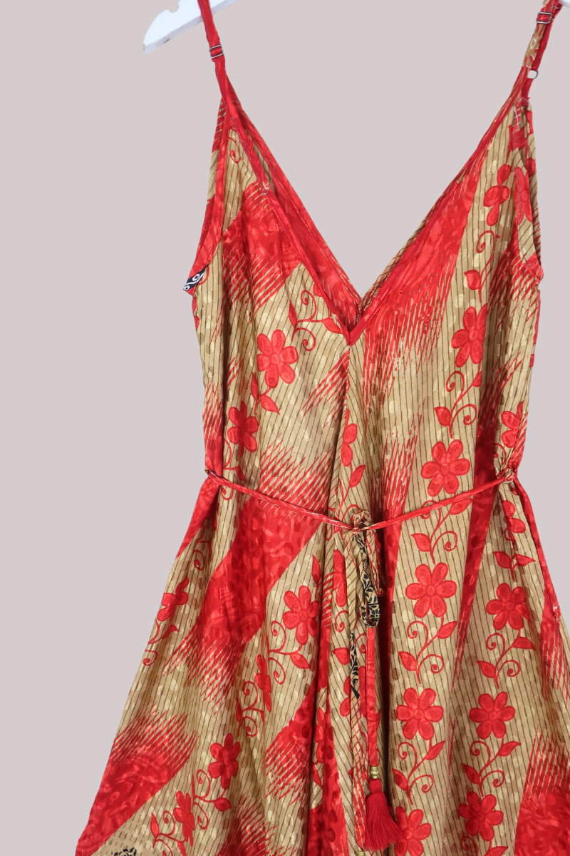 Winona Vintage Sari Jumpsuit in Garnet & Gold - Size L