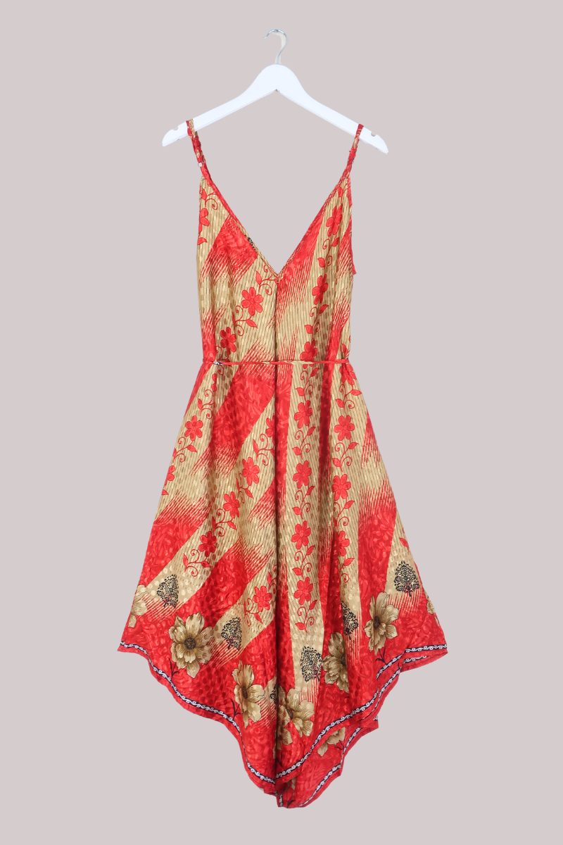 Winona Vintage Sari Jumpsuit in Garnet & Gold - Size L