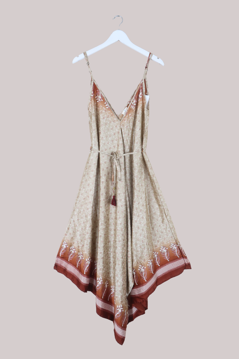 Winona Vintage Sari Jumpsuit in Glass Sand Florals - Size M