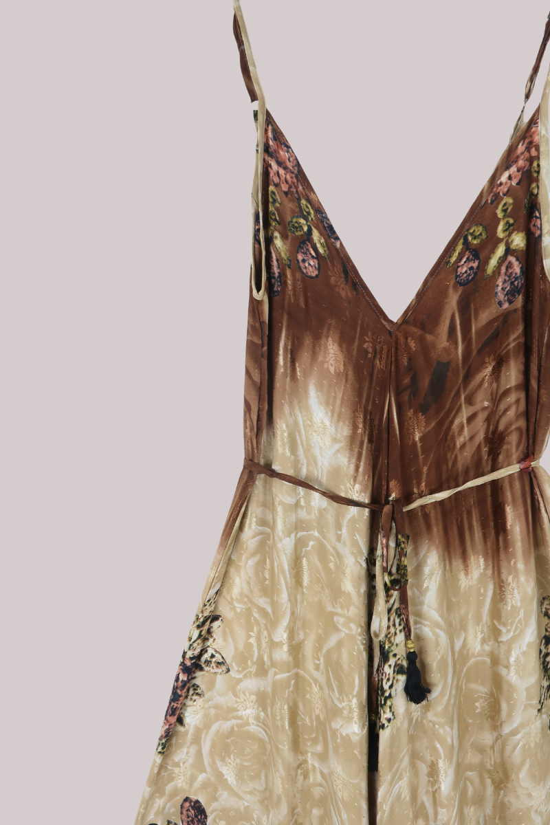 Winona Vintage Sari Jumpsuit in Golden Sand Floral - Size M