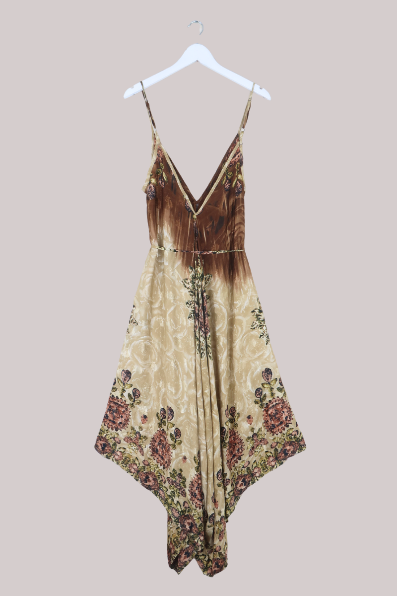 Winona Vintage Sari Jumpsuit in Golden Sand Floral - Size M